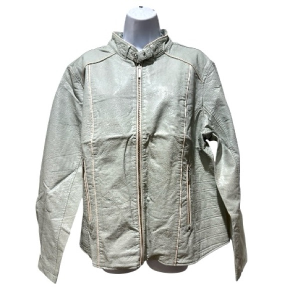 Chico’s NWT Textured Zip Front Jacket Size 3 XL Sage Green Structured